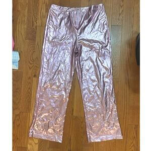 Metallic Pink Wide Leg Pull on Pants L / XL